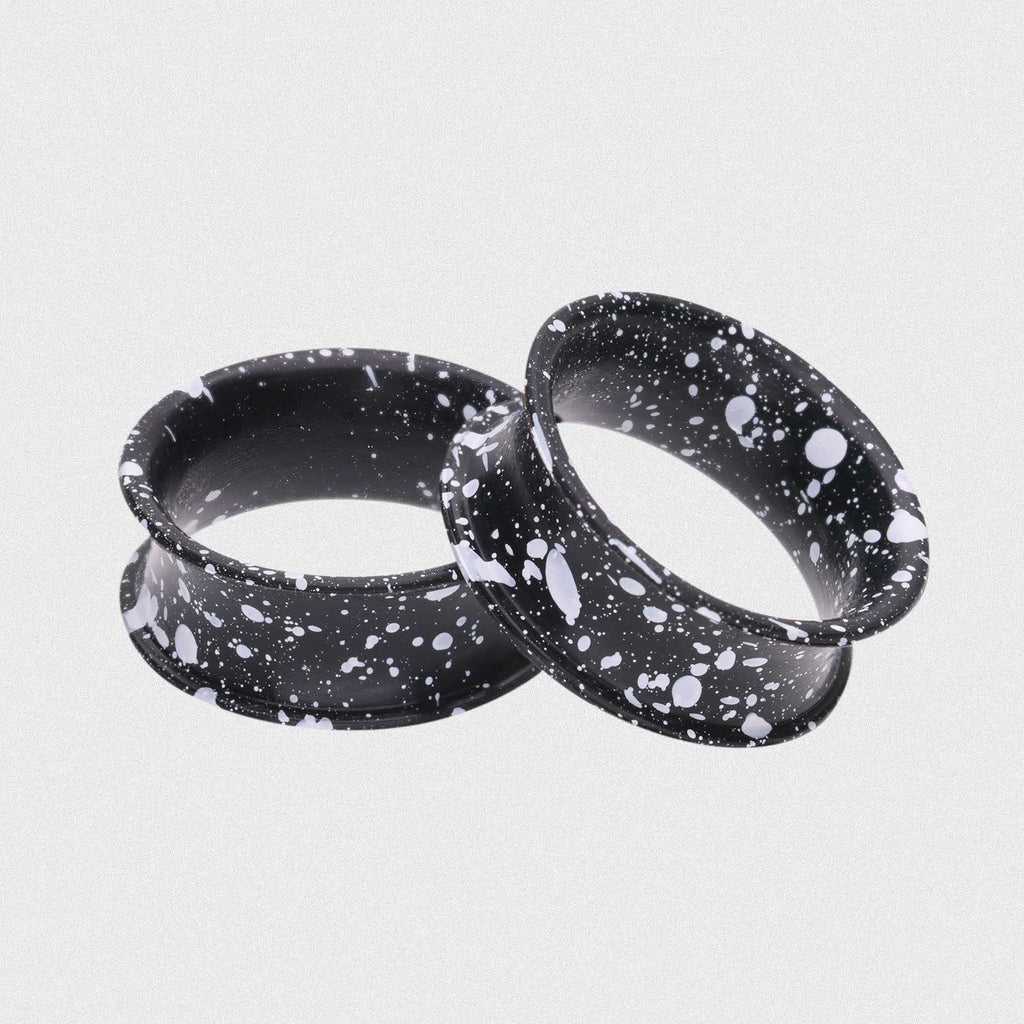 Black With White Paint Splat Double Flare Silicone Tunnel | Flesh Tunnel