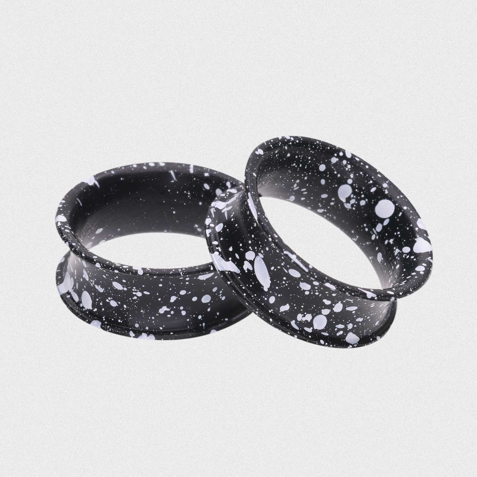 Black With White Paint Splat Double Flare Silicone Tunnel