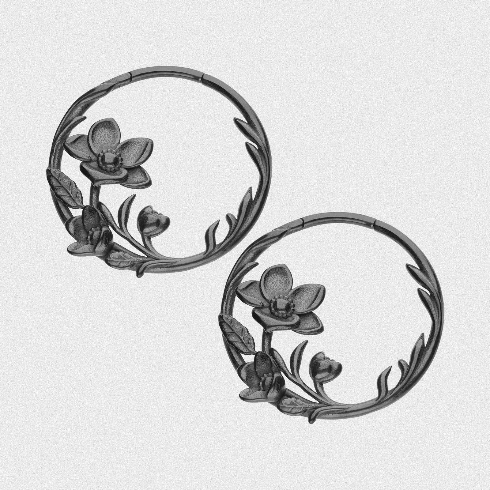 Blossom Flower Black PVD Hoop Magnetic Ear Weight