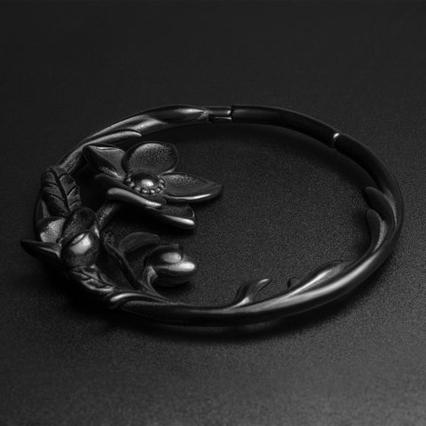 Blossom Flower Black PVD Hoop Magnetic Ear Weight