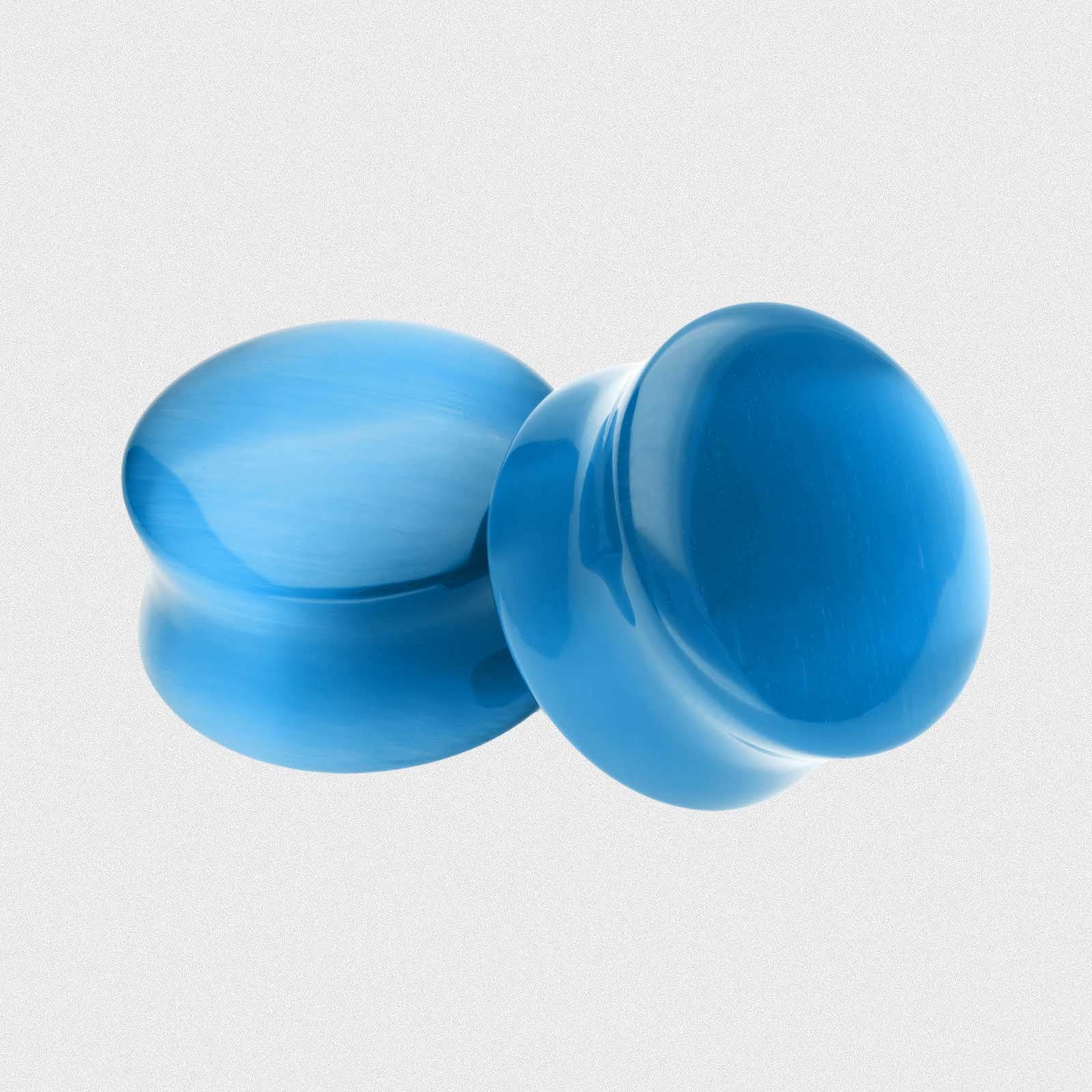 Blue Cat's Eye Glass Double Flare Convex Plug