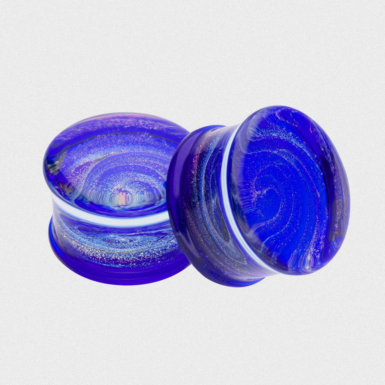 Blue Galaxy Swirl Glass Double Flare Plug