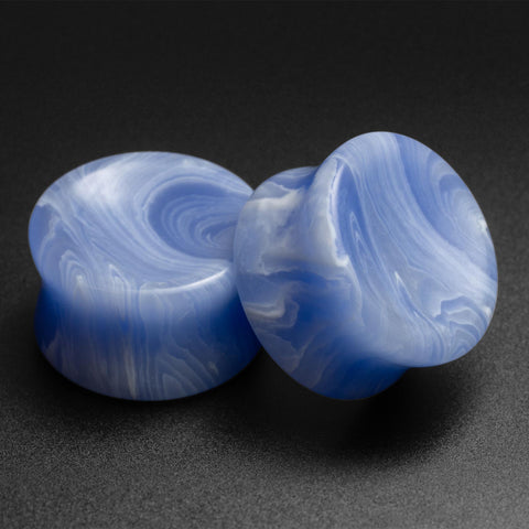 Blue Lace Agate (Synthetic) Double Flare Concave Stone Plug
