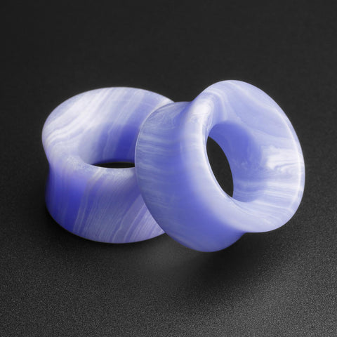 Blue Lace Agate Double Flare Concave Stone Tunnel