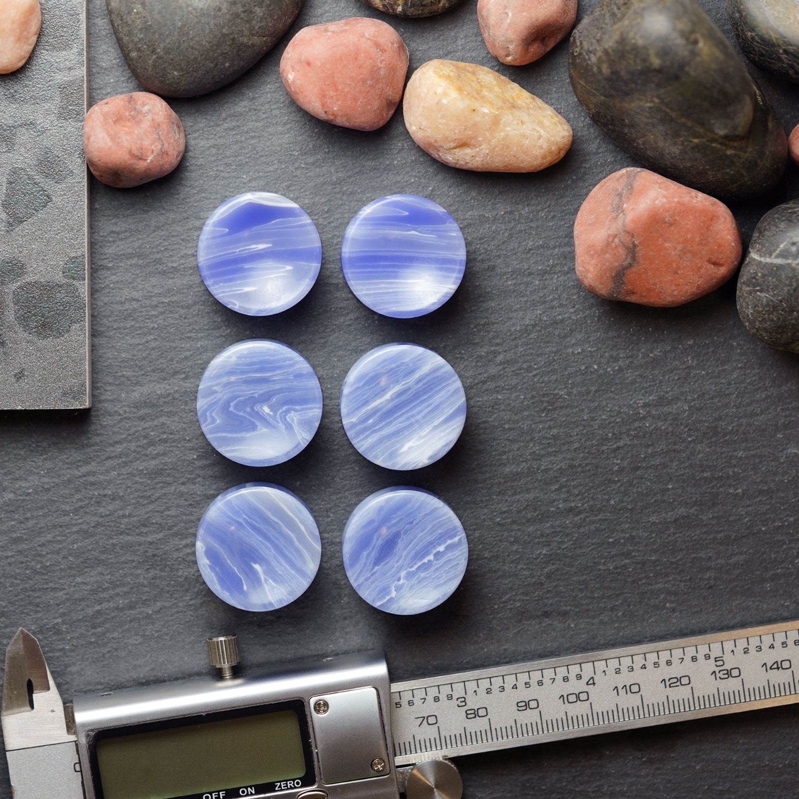 Blue Lace Agate (Synthetic) Double Flare Concave Stone Plug Group Shot