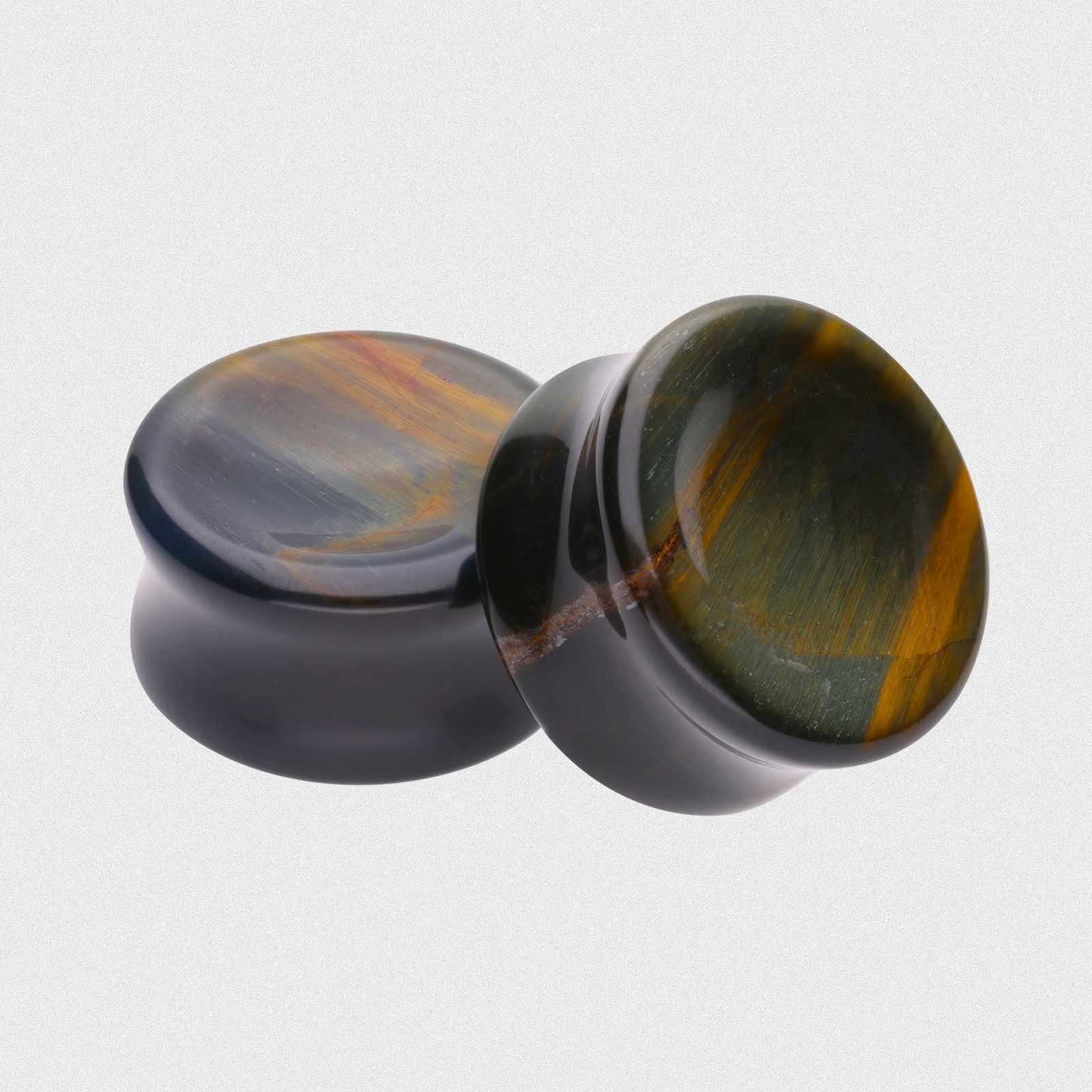 Blue Tiger's Eye Double Flare Concave Plug