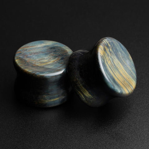 Blue Tiger's Eye Double Flare Concave Plug