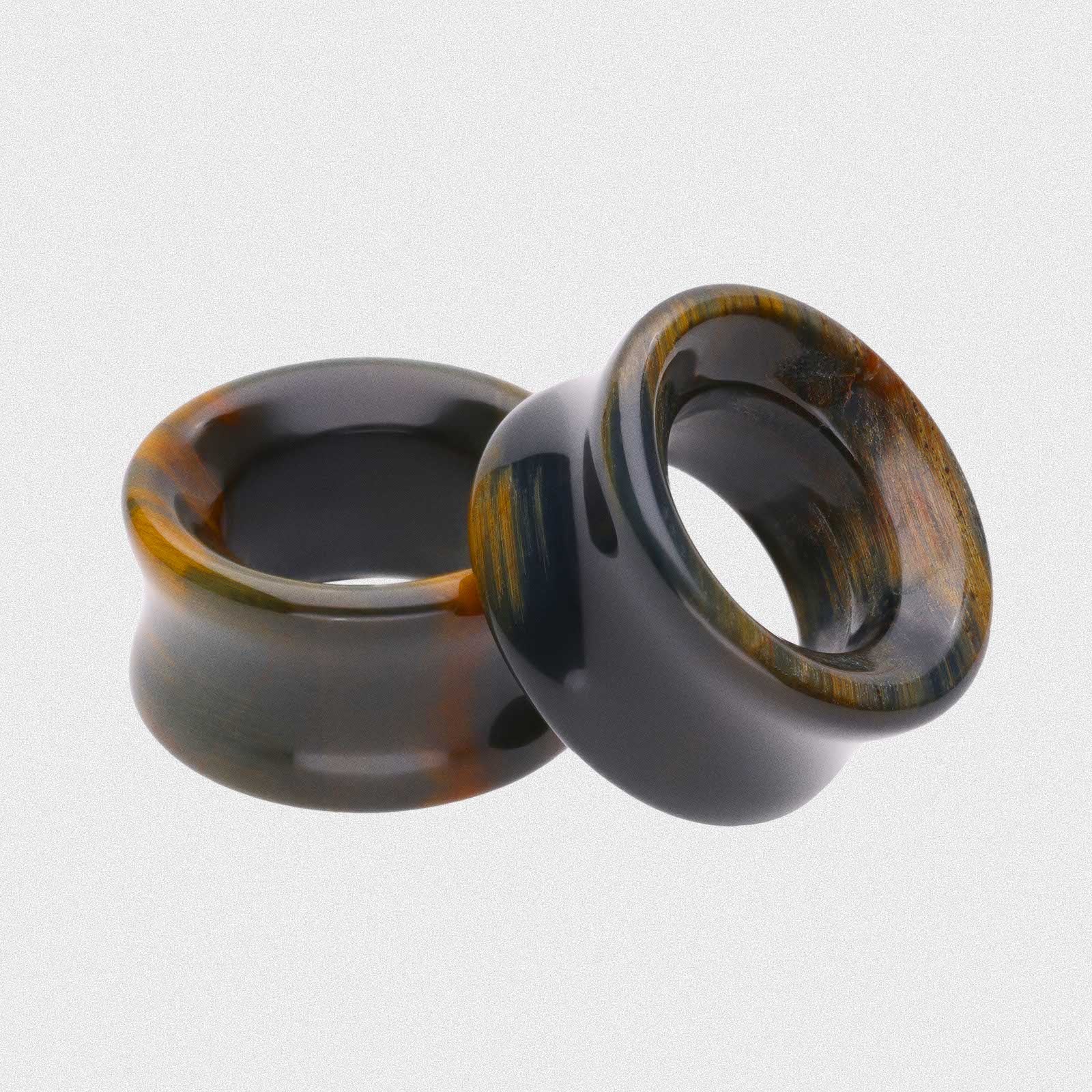 Blue Tiger's Eye Double Flare Concave Stone Tunnel