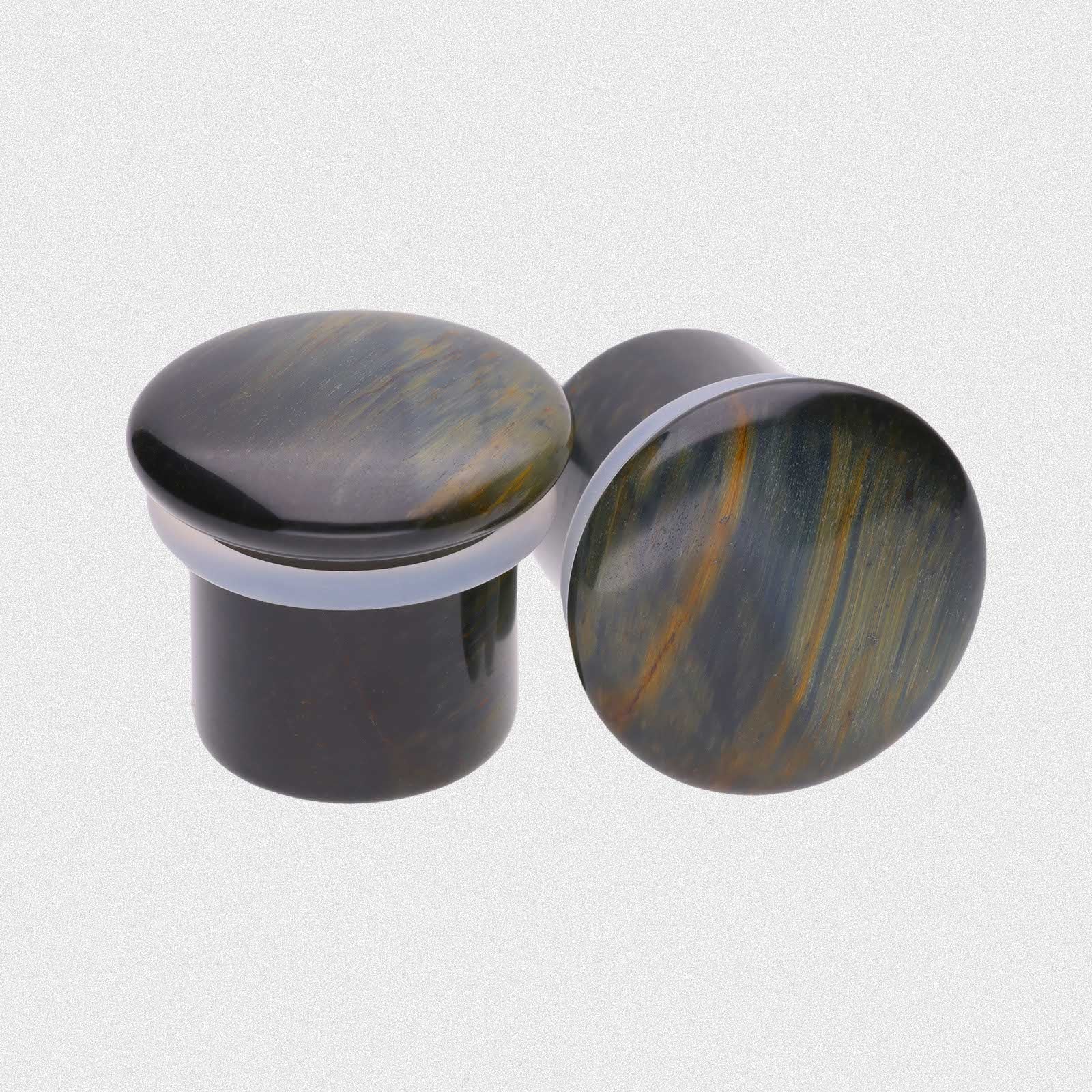 Blue Tiger's Eye Single Flare Convex Stone Plug