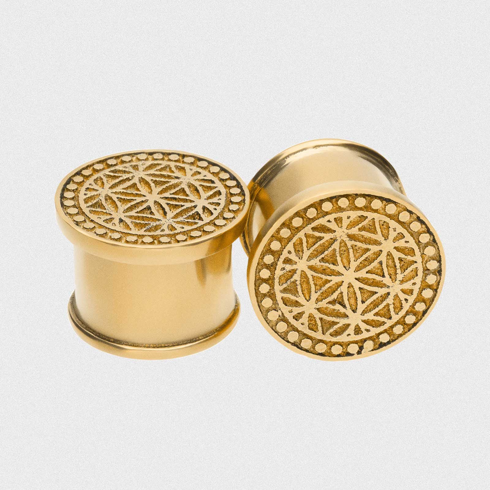 Brass Flower Of Life Double Flare Plug (Hollow Backed)