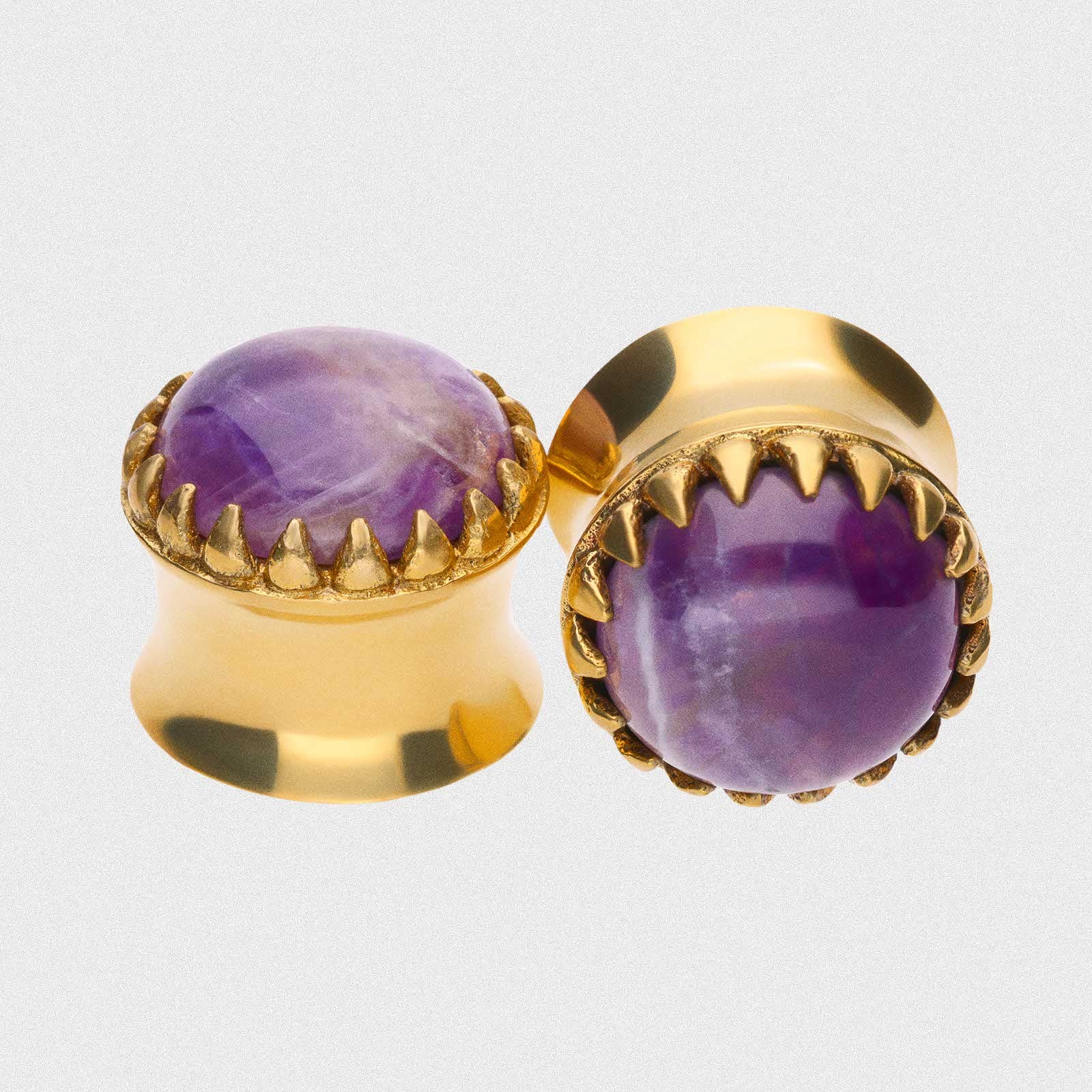 Brass Saddle Fit Double Flare Plug With Amethyst Stone Inlay
