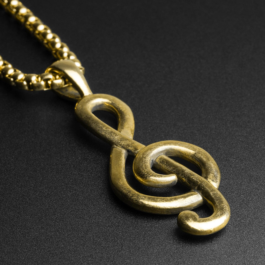 Brass Treble Clef Music Note Pendant With 18k Gold Box Chain