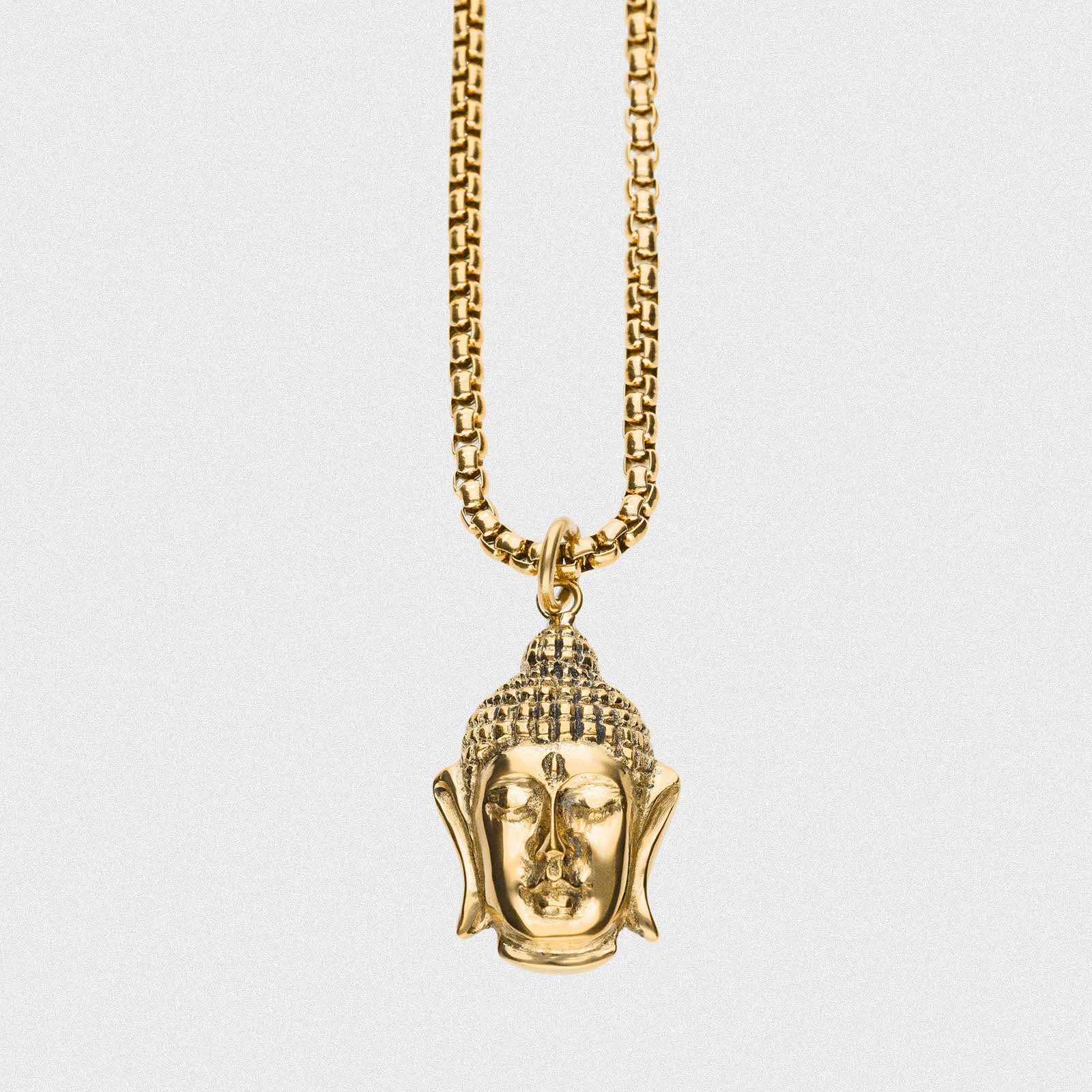 Buddha Head Brass Pendant With 18k Gold Box Chain