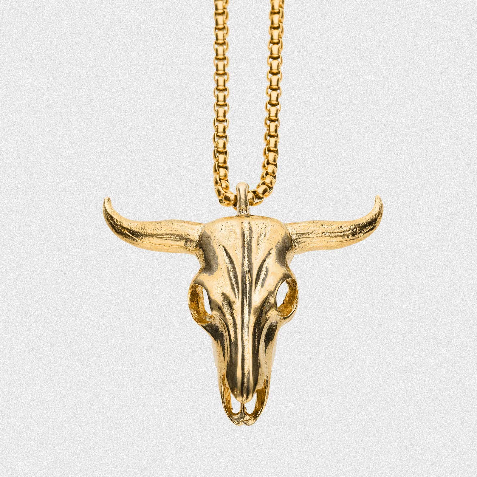 Bull Skull Brass Pendant With 18k Gold Box Chain