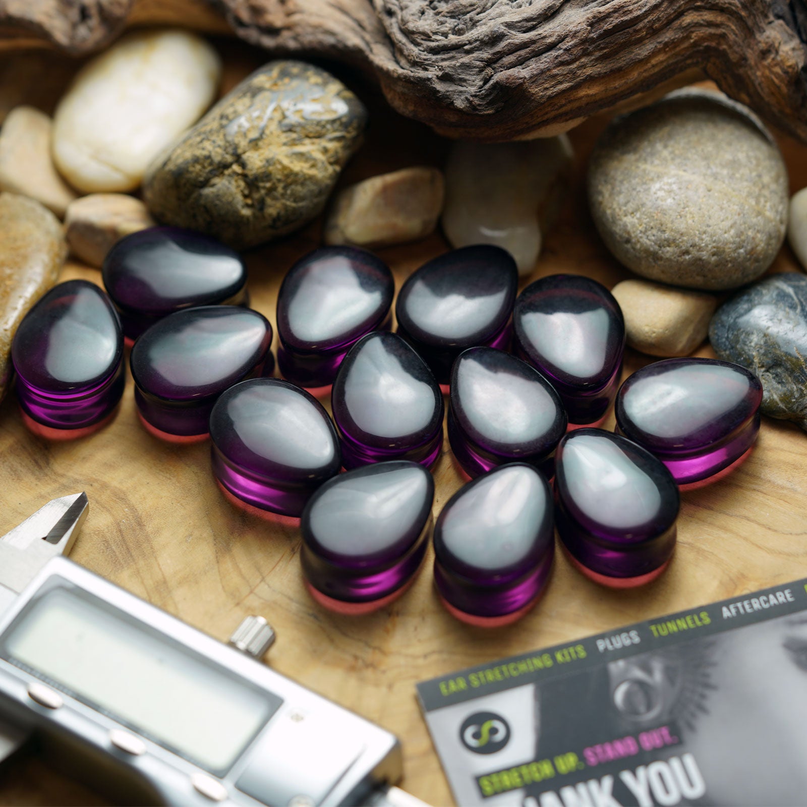 Burgundy Glass Double Flare Teardrop Plug Group Shot