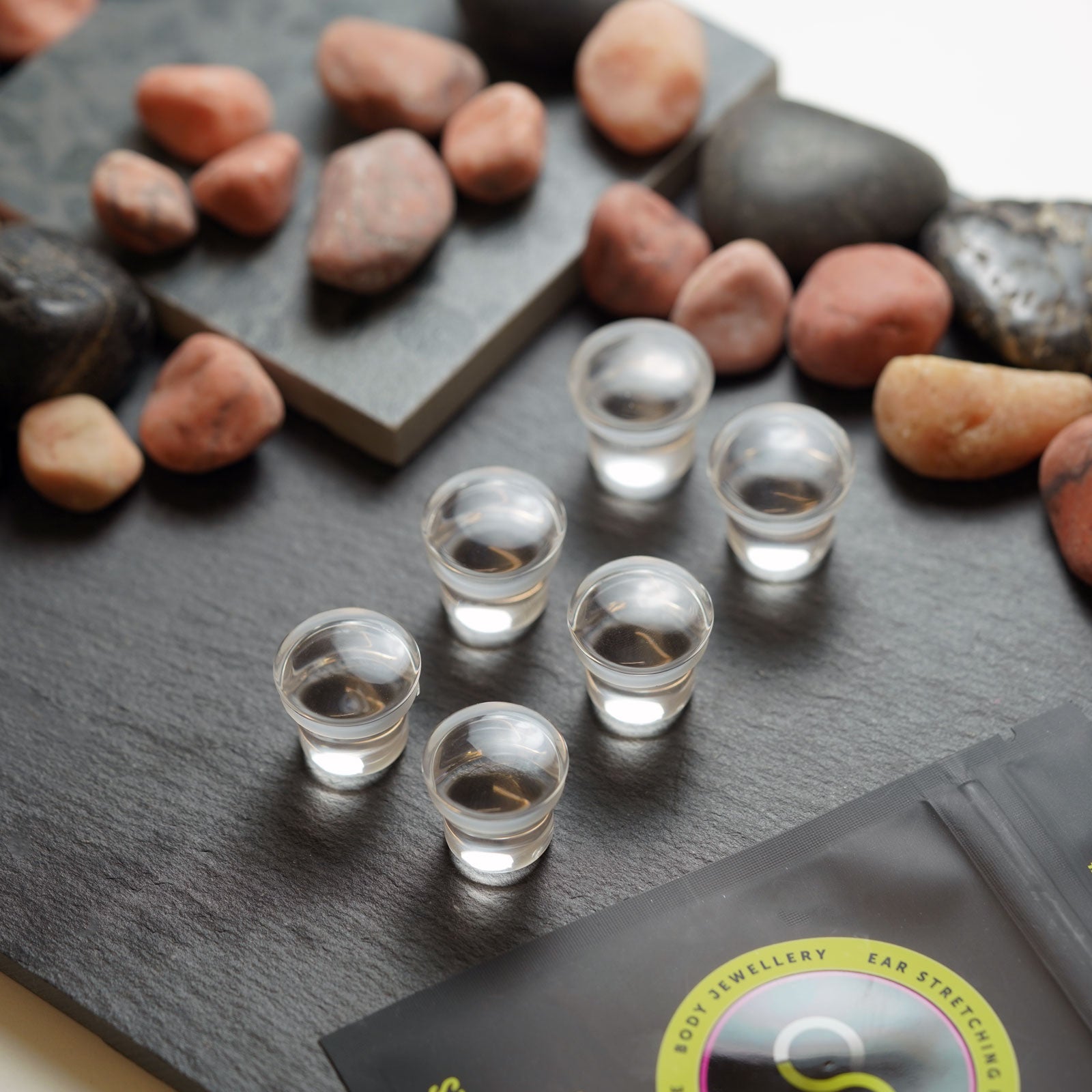 Clear Glass Single Flare Convex Plug Group Shot