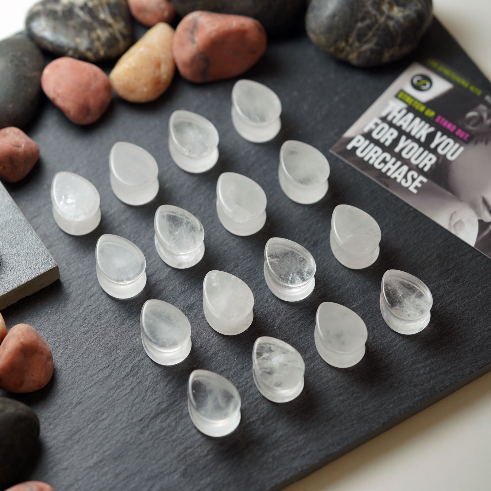 Cloudy Quartz Double Flare Teardrop Plug Group Shot