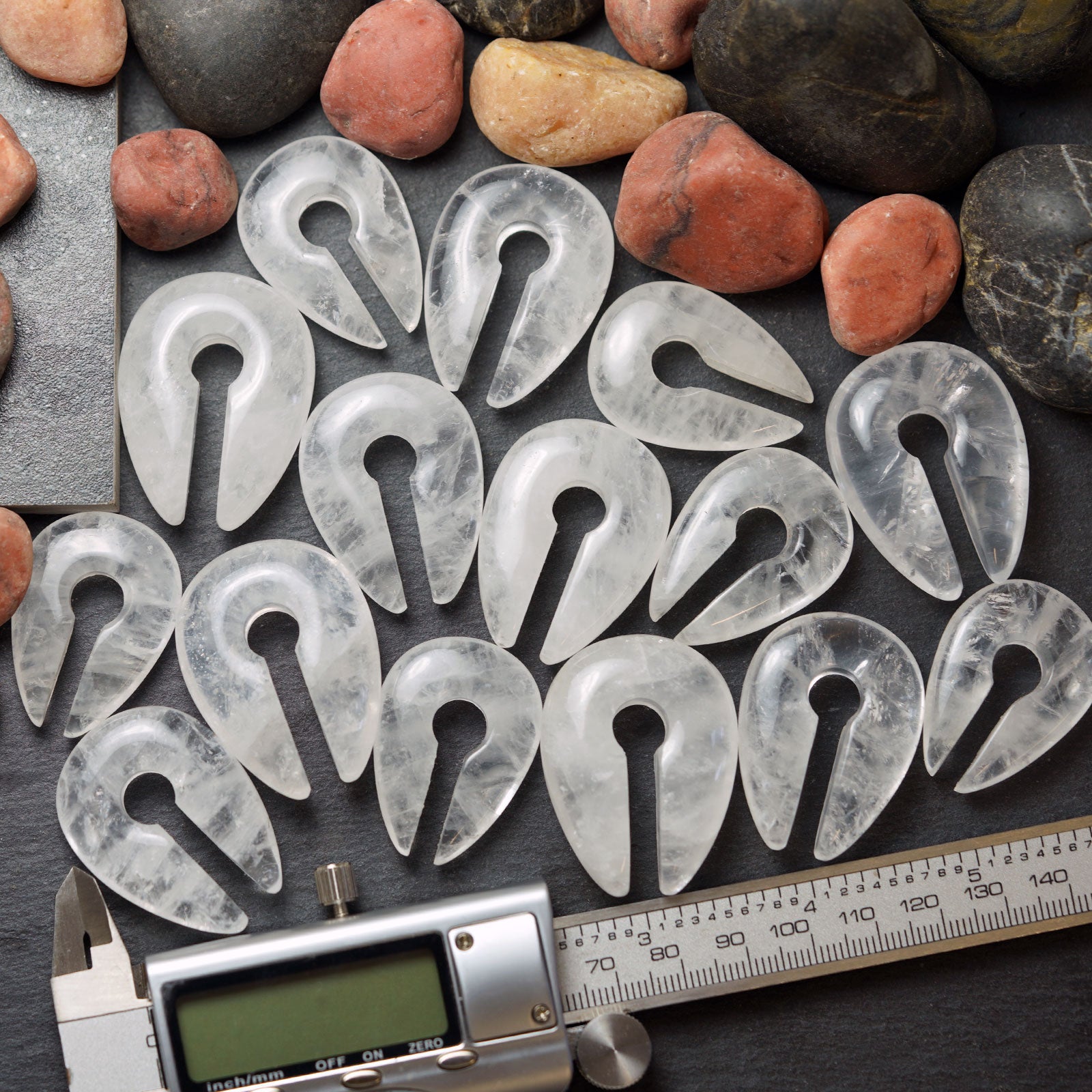 Cloudy Quartz Keyhole Stone Ear Weights Group Shot