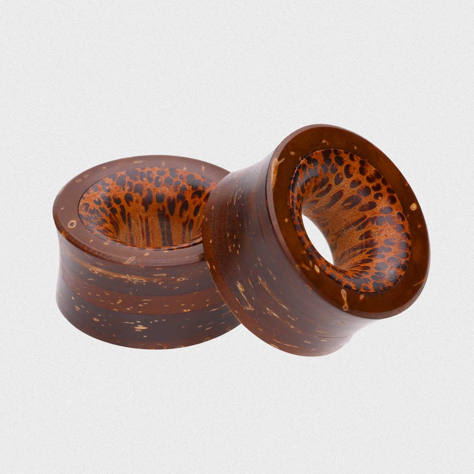 Coconut Shell Double Flare Tunnel With Coconut Wood Inlay