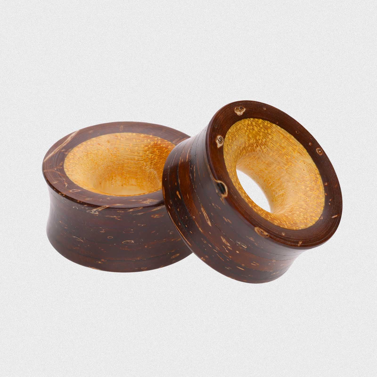 Coconut Shell Double Flare Tunnel With Tewel Wood Inlay