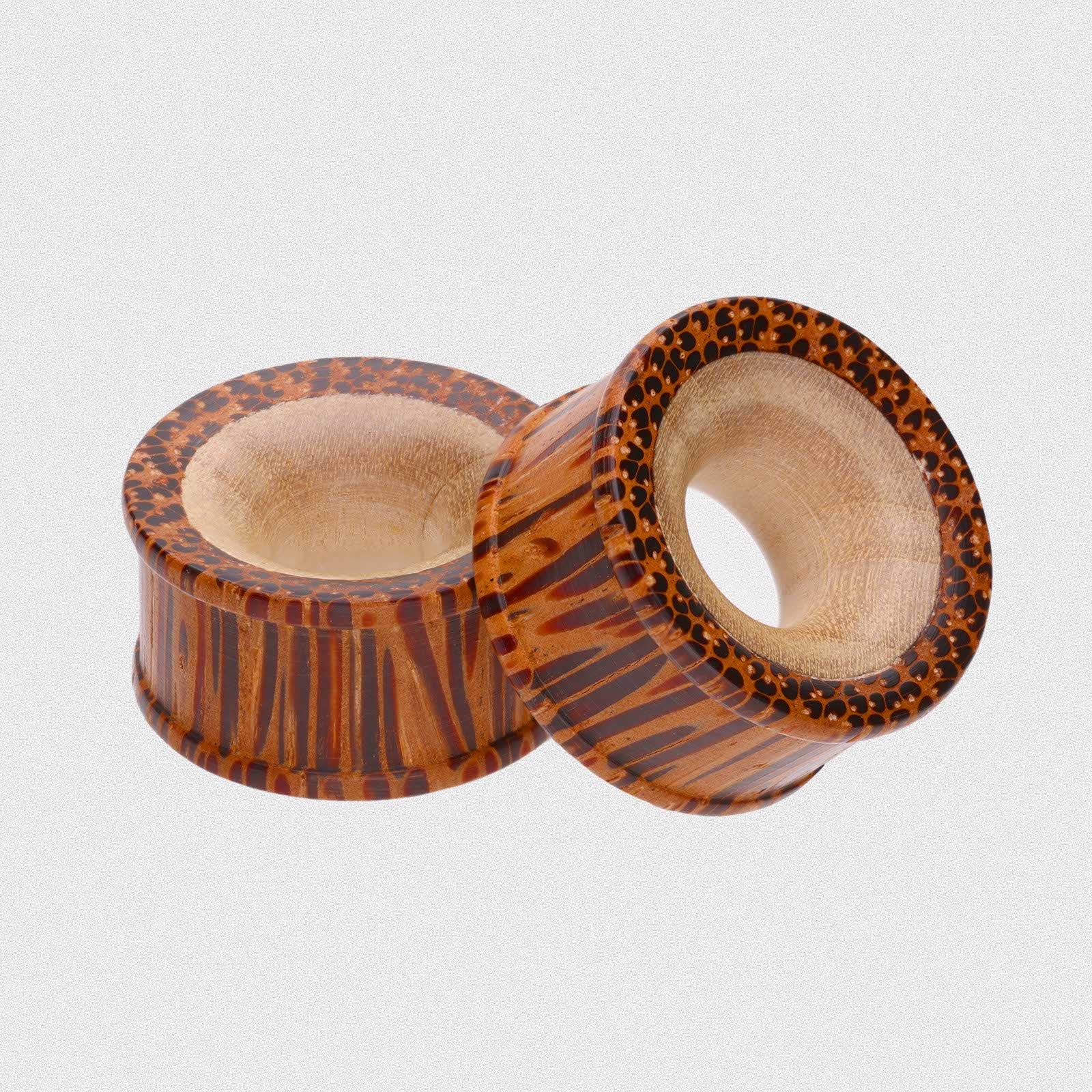Coconut Wood Double Flare Tunnel With Crocodile Wood Inlay
