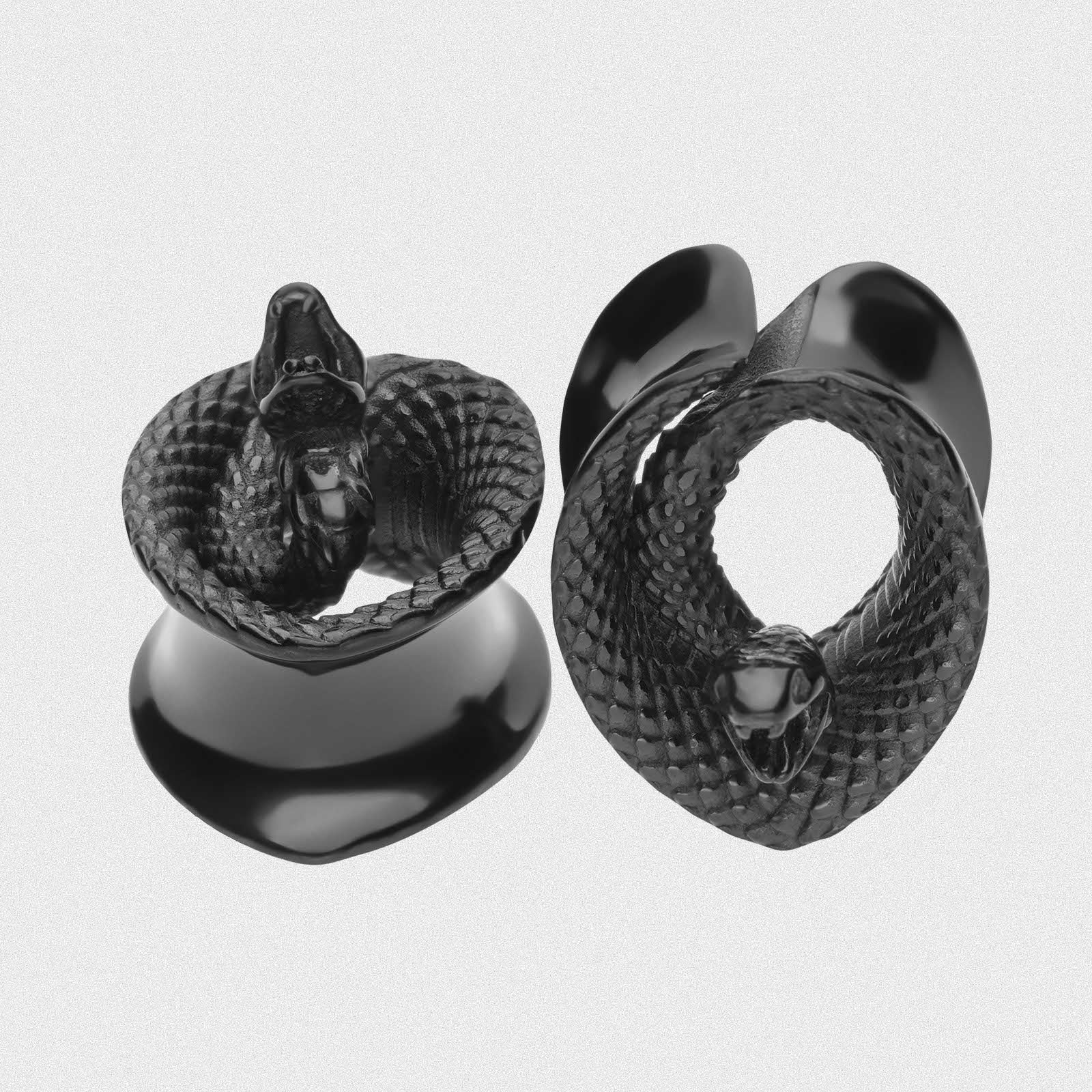 Coiled Snake Black PVD Teardrop Saddle Ear Weight