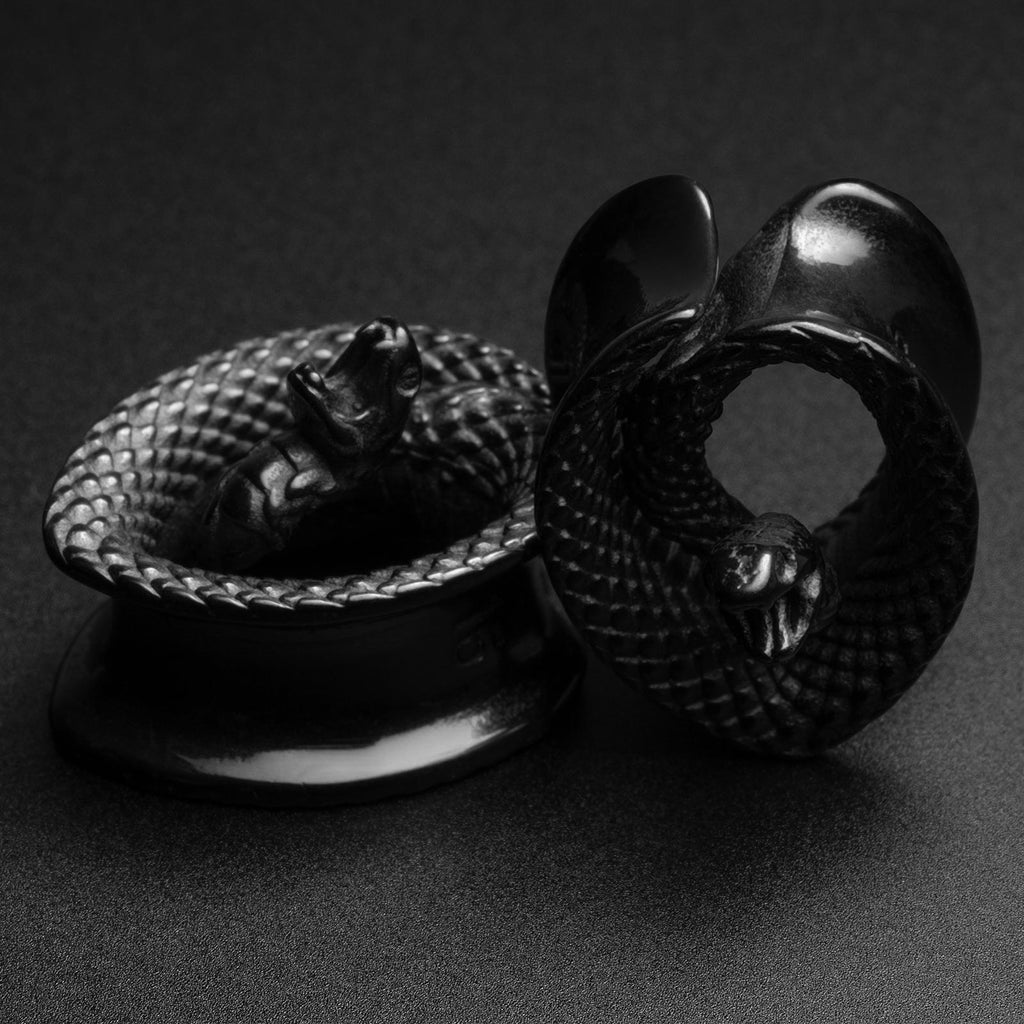 Coiled Snake Black PVD Teardrop Saddle Ear Weight