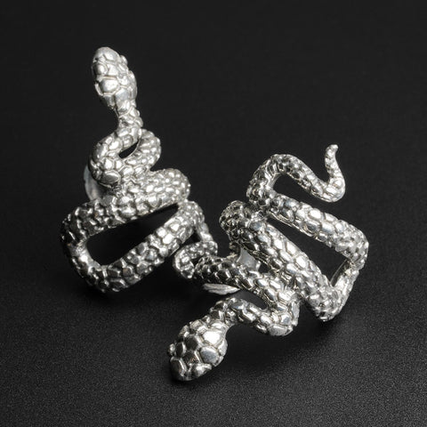 Coiled Snake White Brass Ear Cuff