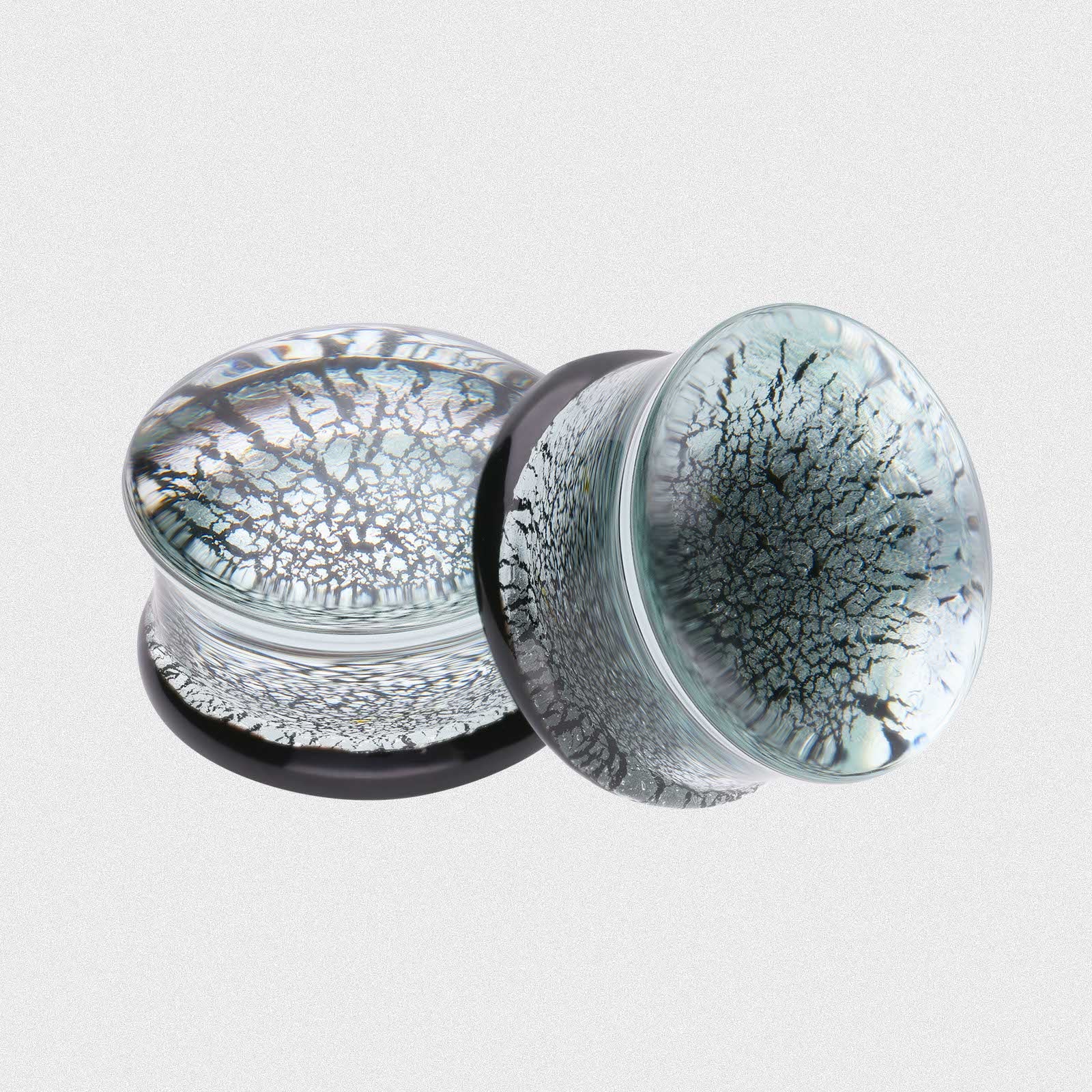 Cracked Silver Glass Double Flare Plug