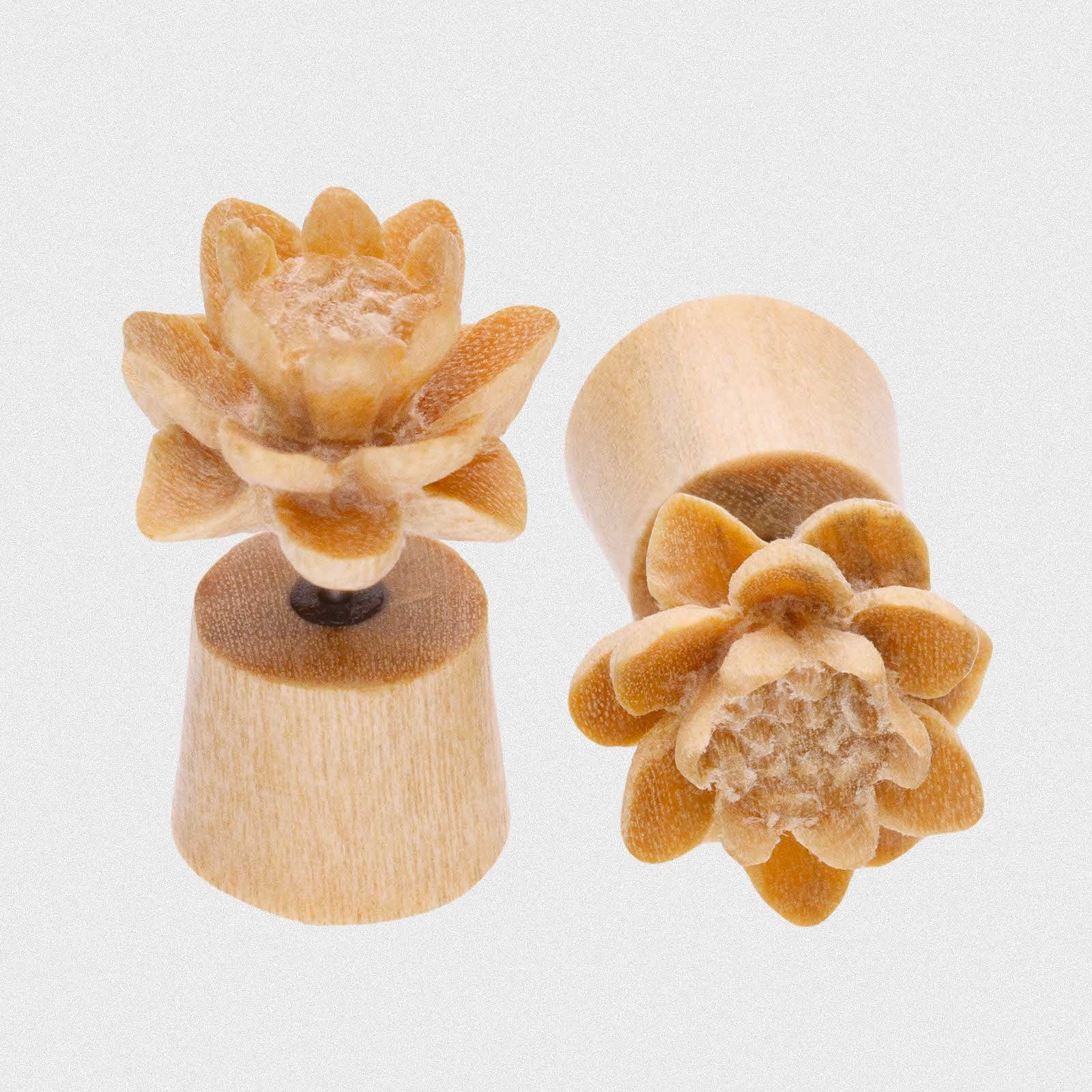 Crocodile Wood Fake Gauge Plug With Lotus Flower Carving