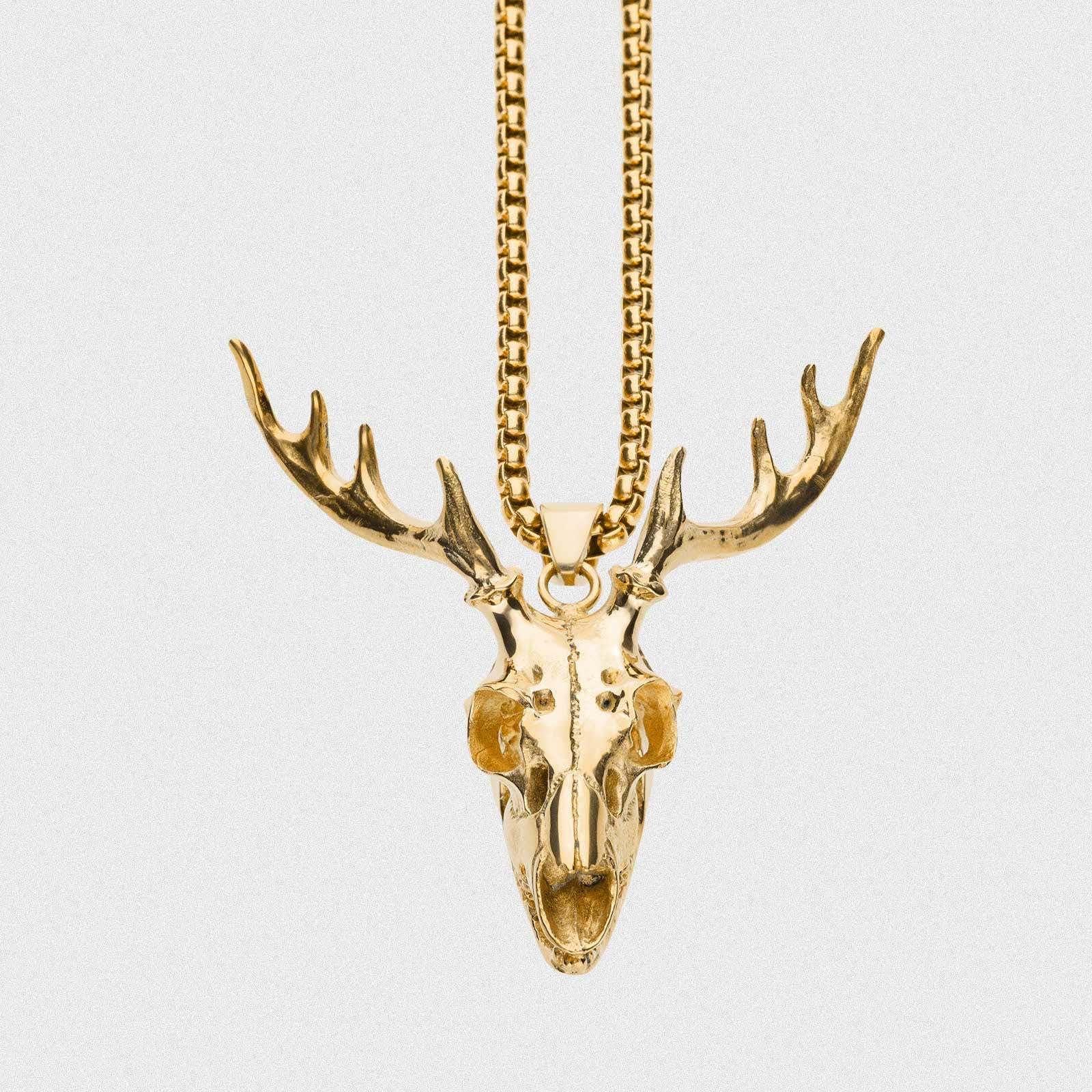 Deer Skull Brass Pendant With 18k Gold Box Chain