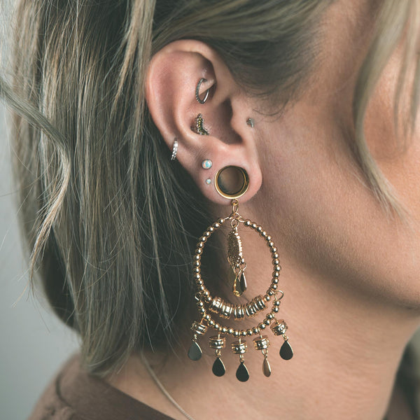 Ear Gauges Rose Gold Dangle Plugs 2g Rhinestone Rose Gold 0g Ear