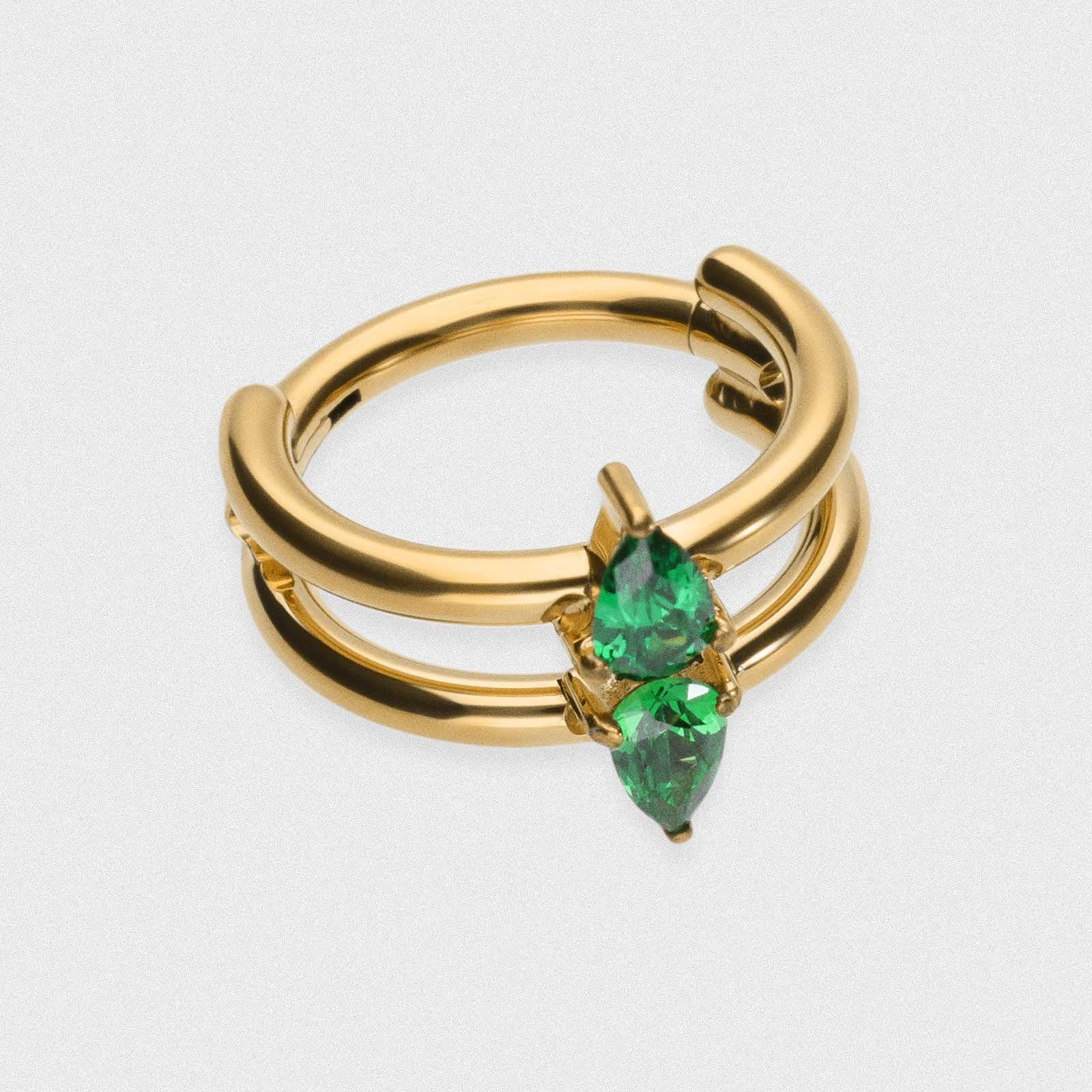 Double Hoop Emerald Pear Gold PVD Titanium Hinged Segment Ring