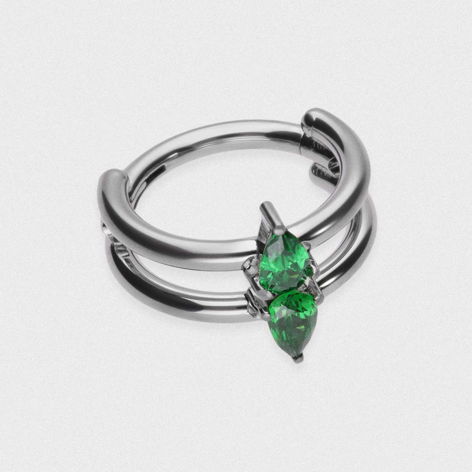 Double Hoop Emerald Pear Titanium Hinged Segment Ring