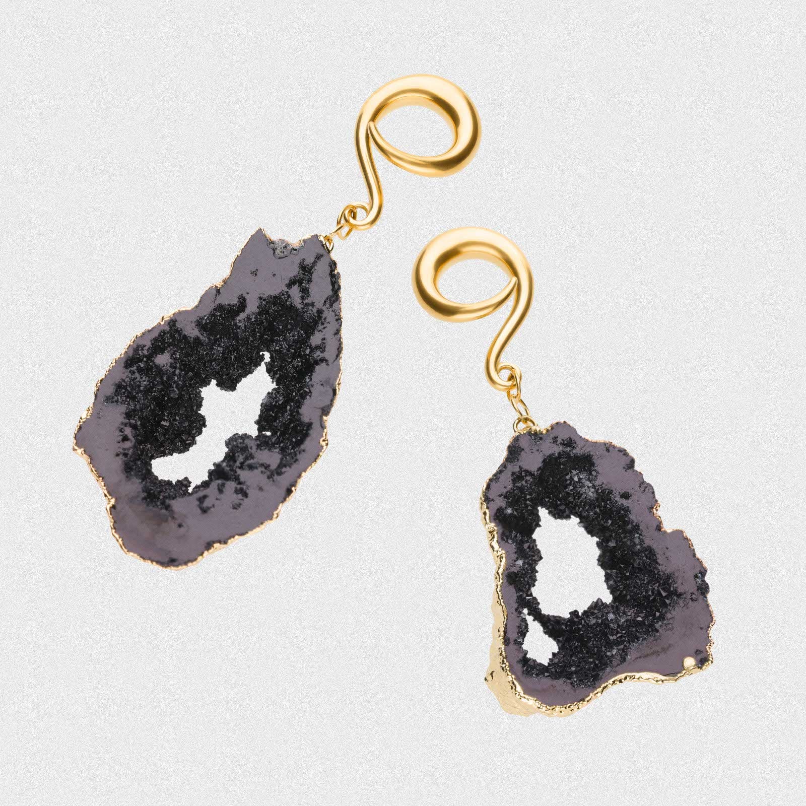 Druzy Black Agate With Gold PVD Hook Ear Weight