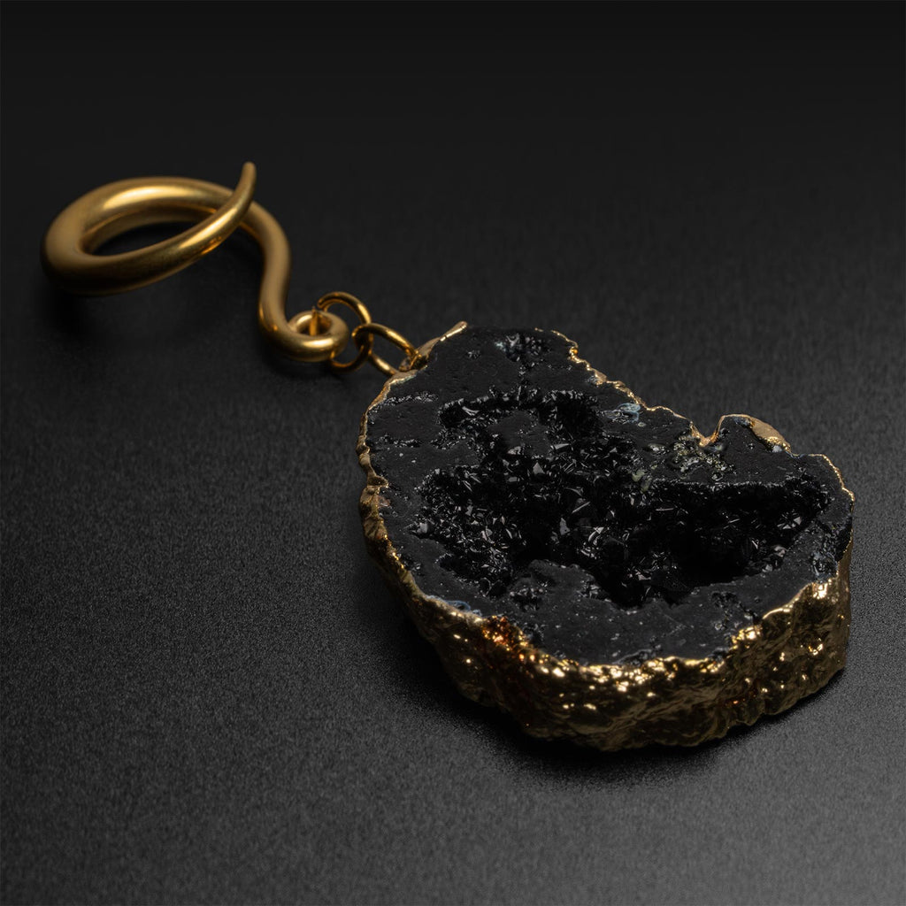 Druzy Black Agate With Gold PVD hook Ear Weight
