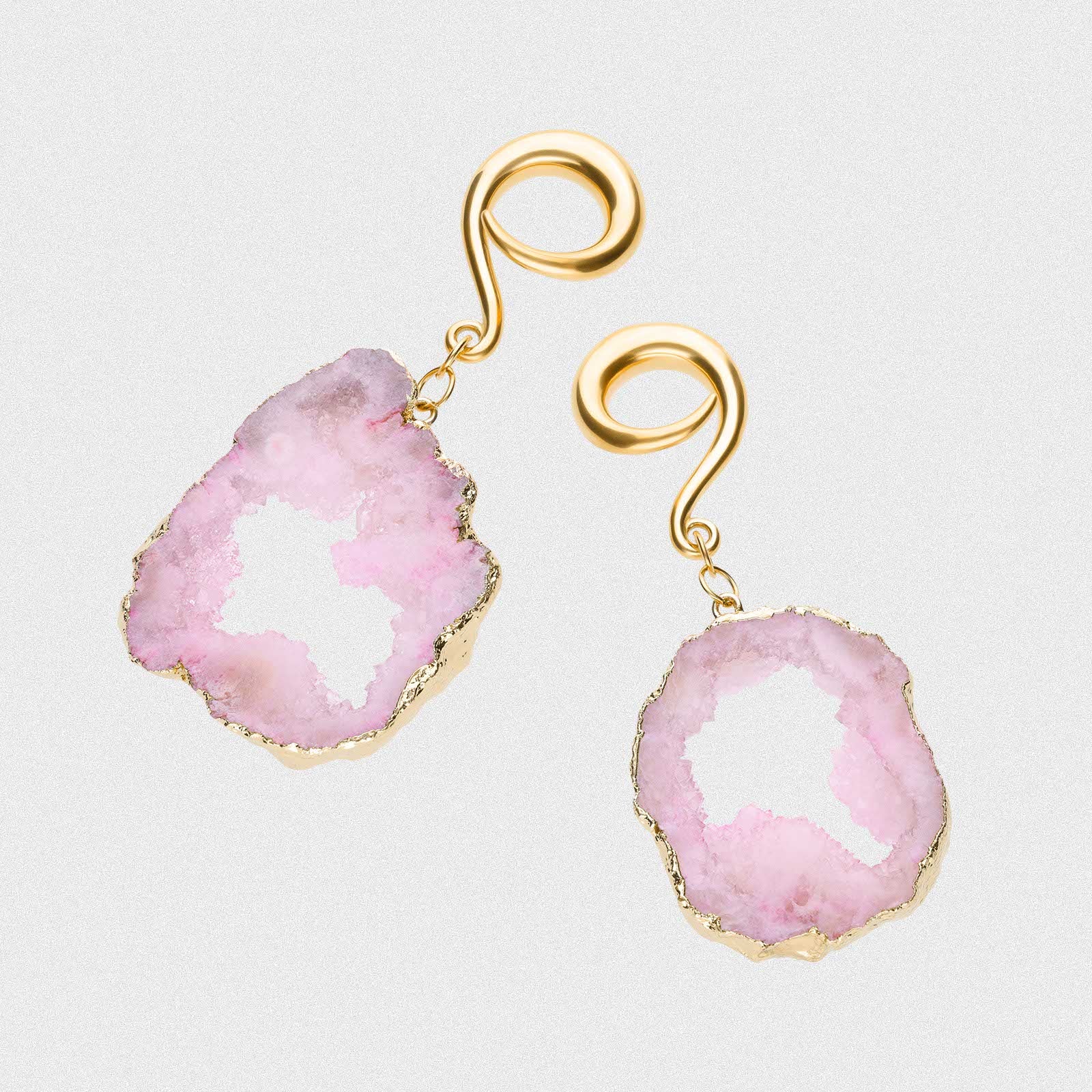 Druzy Pink Agate With Gold PVD Hook Ear Weight