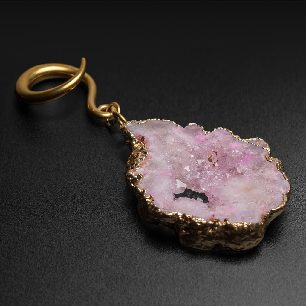 Druzy Pink Agate With Gold PVD hook Ear Weight