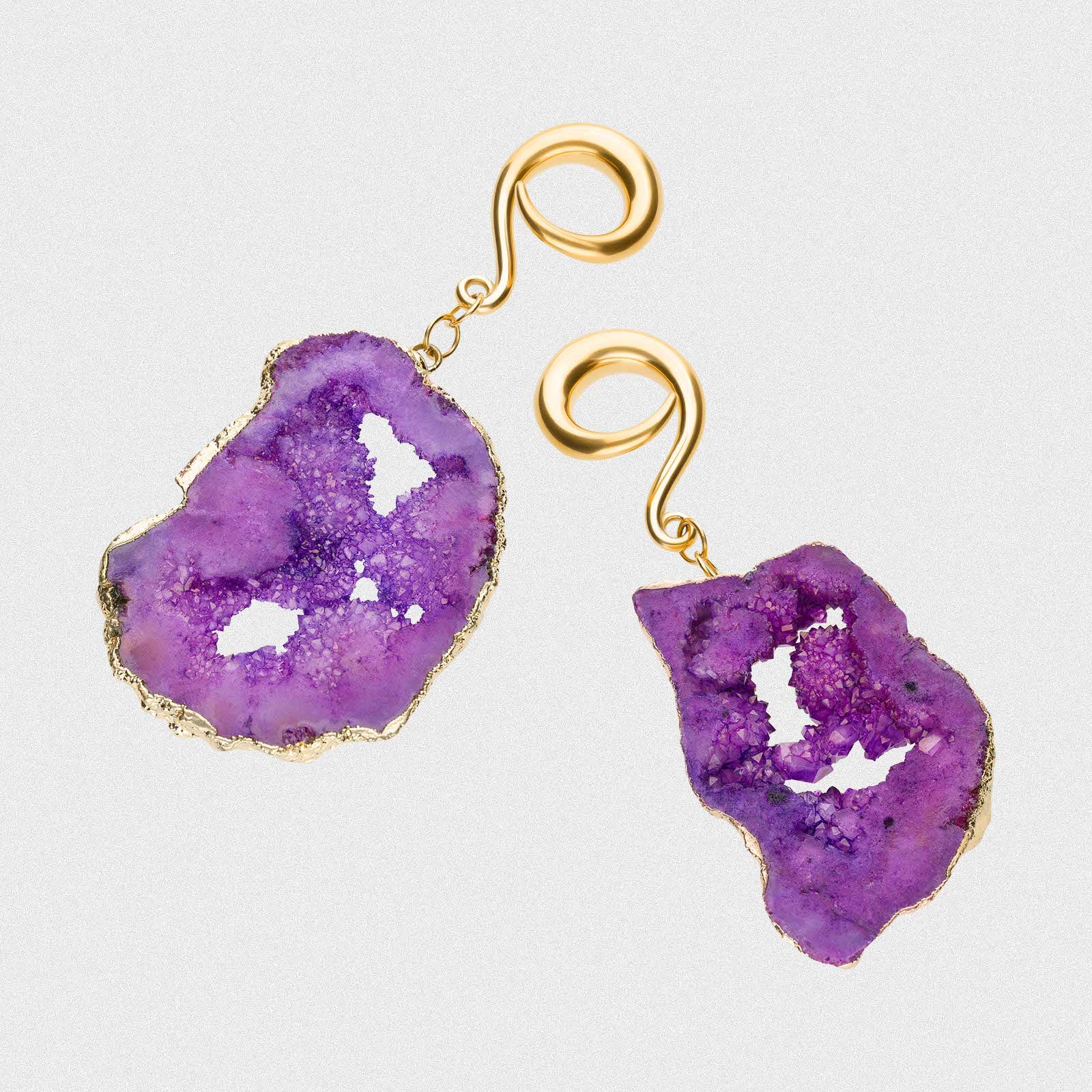 Druzy Purple Agate With Gold PVD Hook Ear Weight