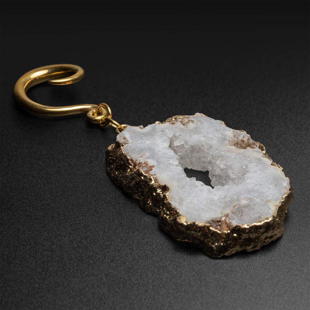 Druzy White Agate With Gold PVD hook Ear Weight
