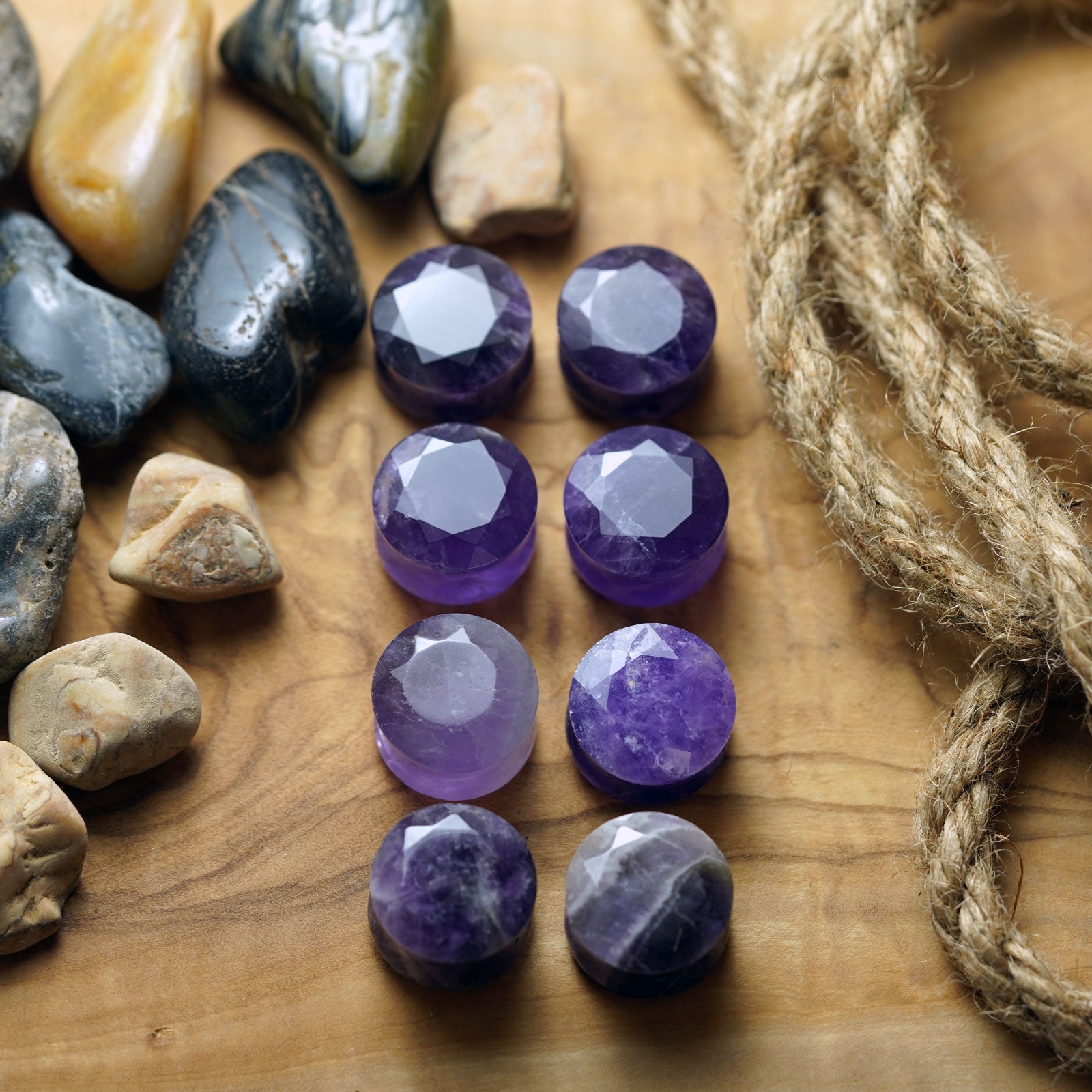 Faceted Amethyst Double Flare Plug Group Shot