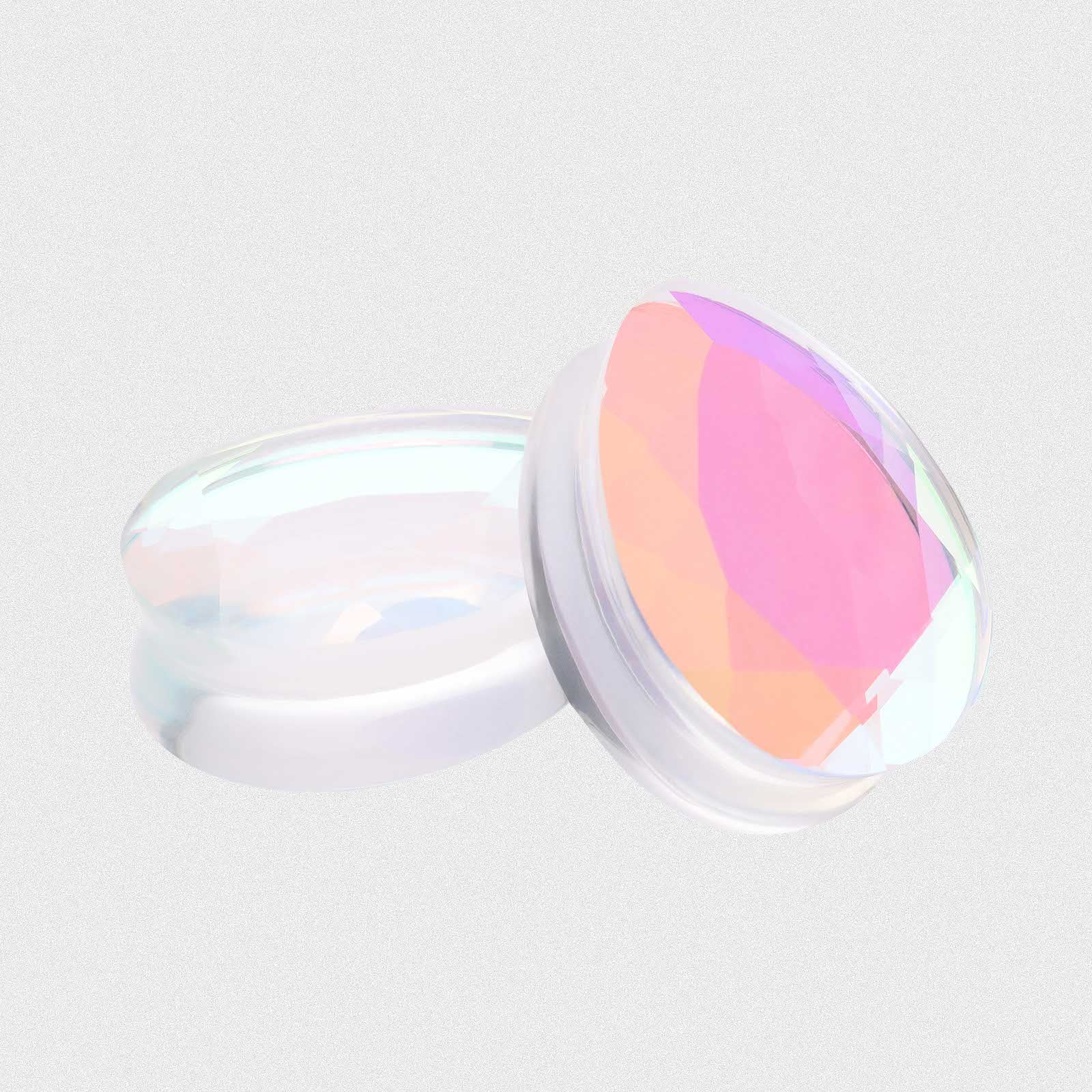 Faceted Aurora Glass Double Flare Teardrop Plug