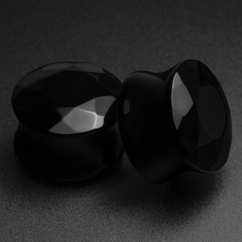 Faceted Black Agate Double Flare Plug