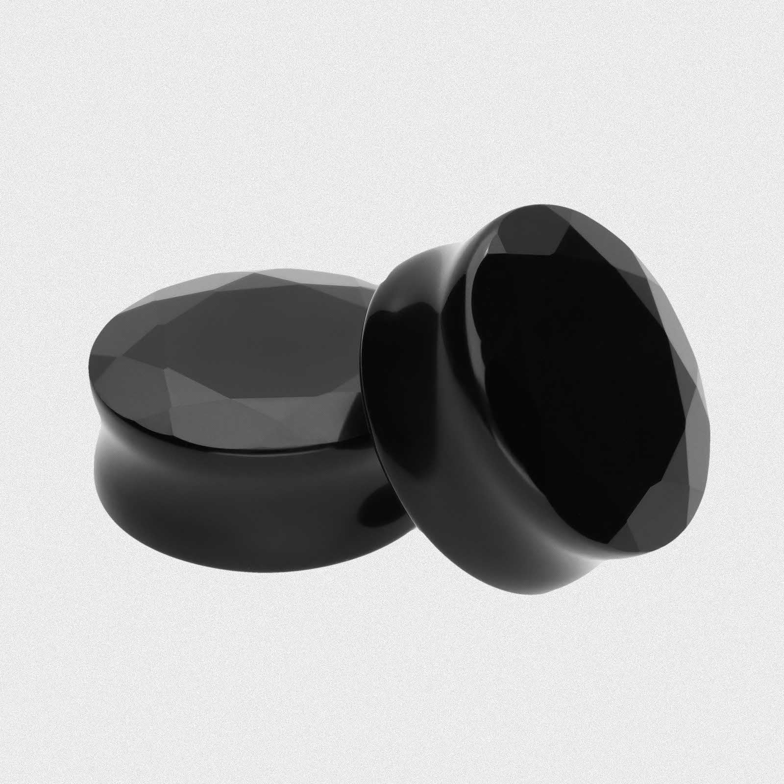 Faceted Black Glass Double Flare Plug