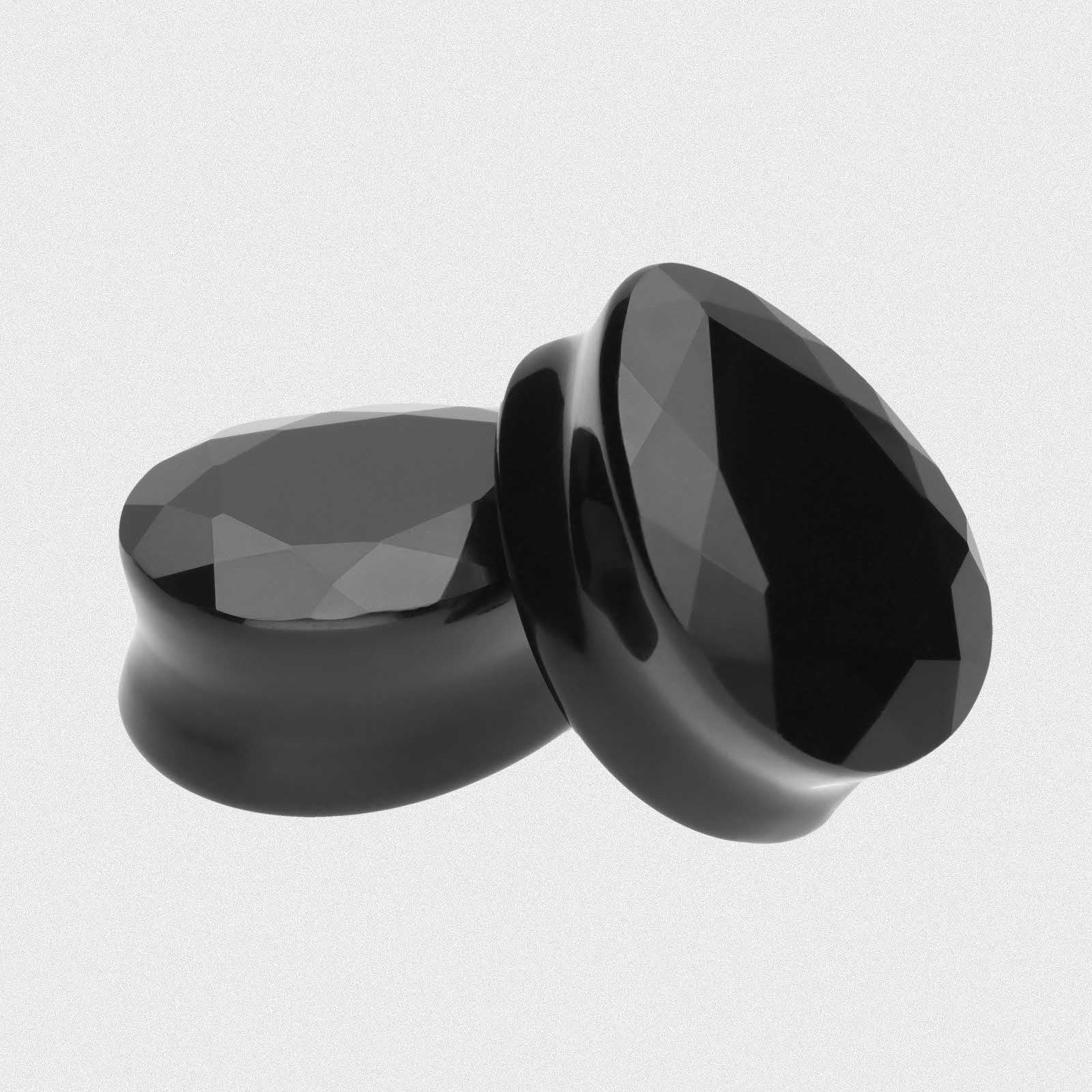 Faceted Black Glass Double Flare Teardrop Plug