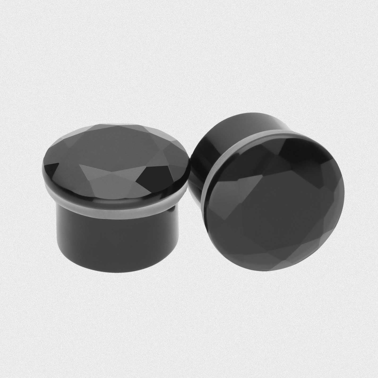 Faceted Black Obsidian Single Flare Convex Stone Plug