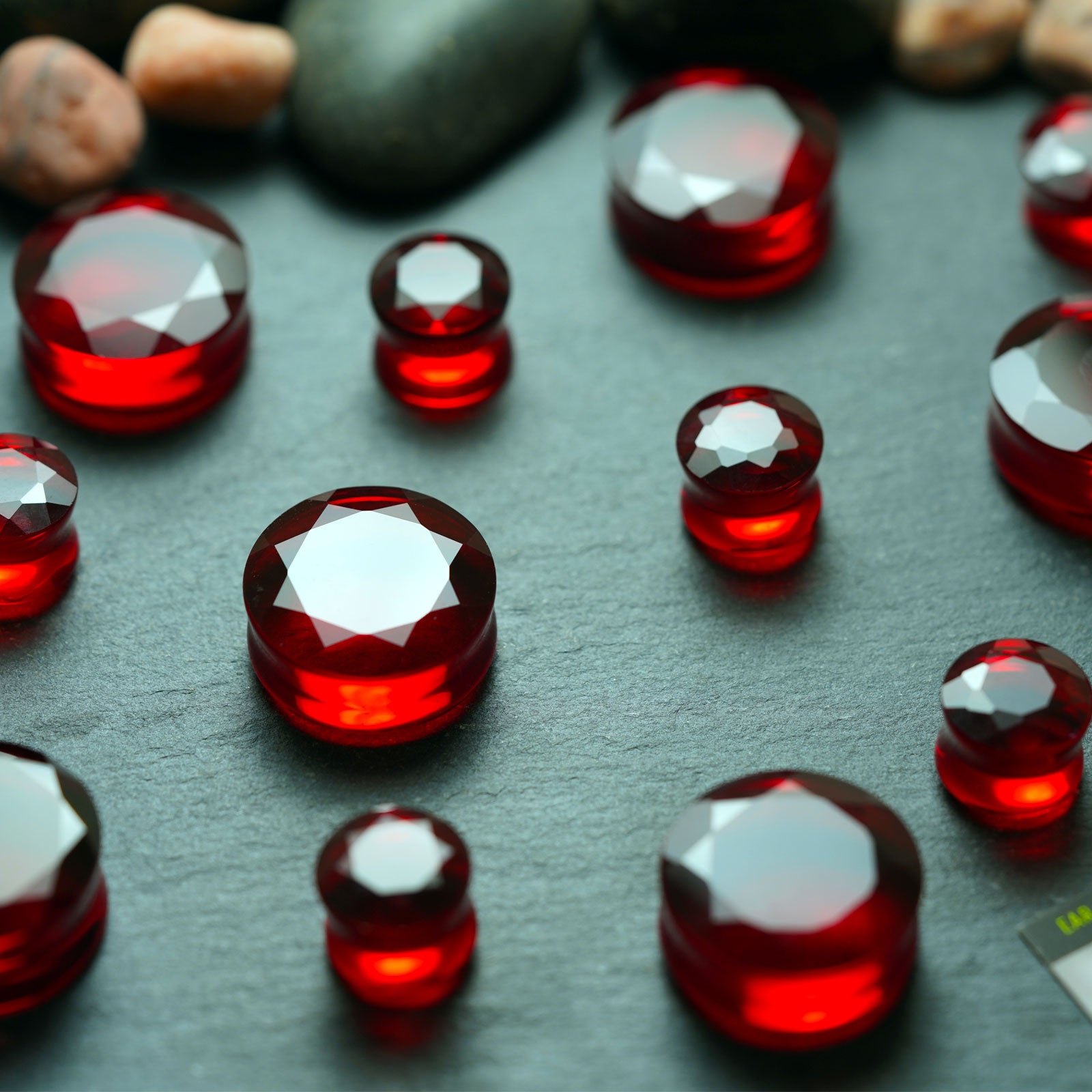 Faceted Red Glass Double Flare Plug Group Shot