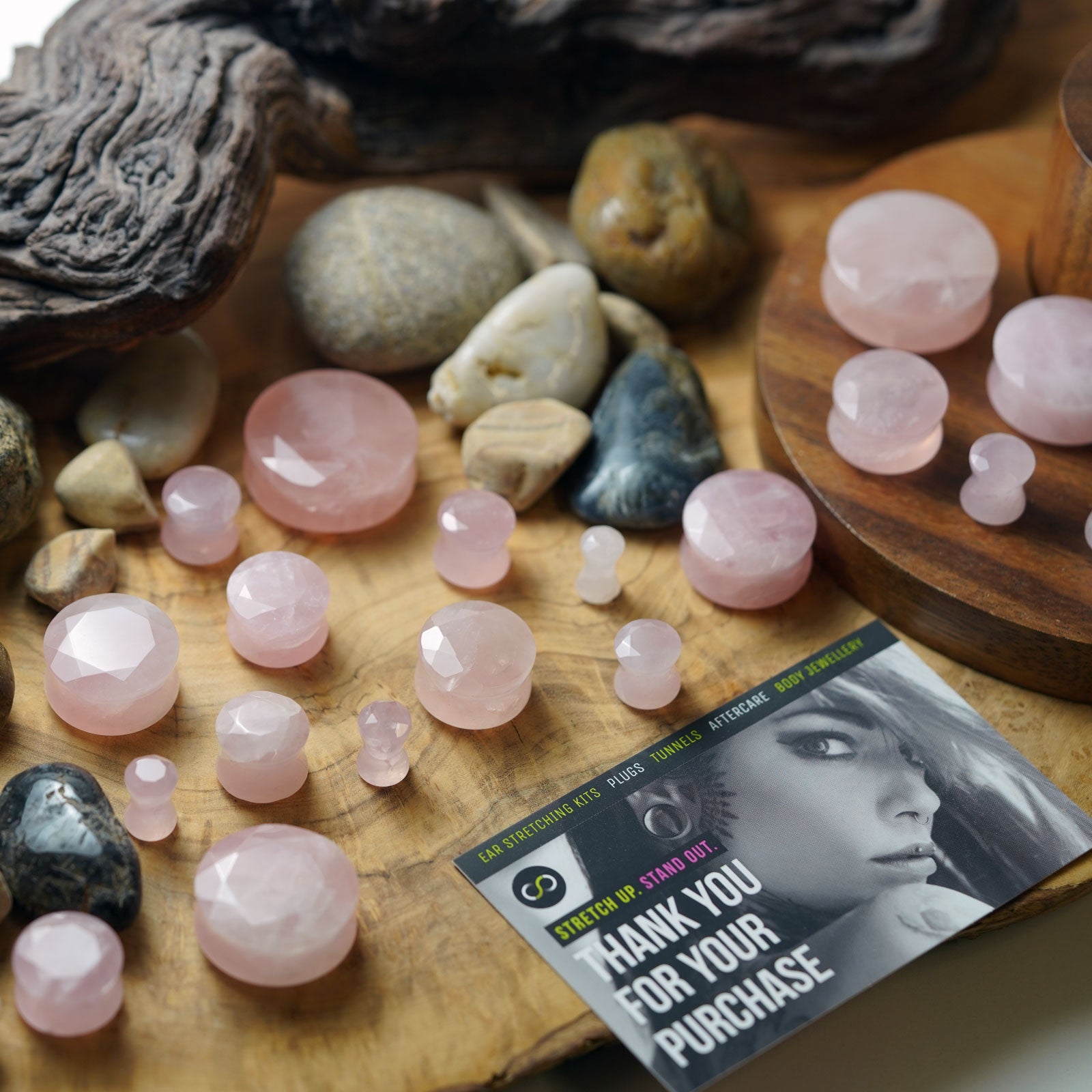 Faceted Rose Quartz Double Flare Stone Plug Group Shot Two