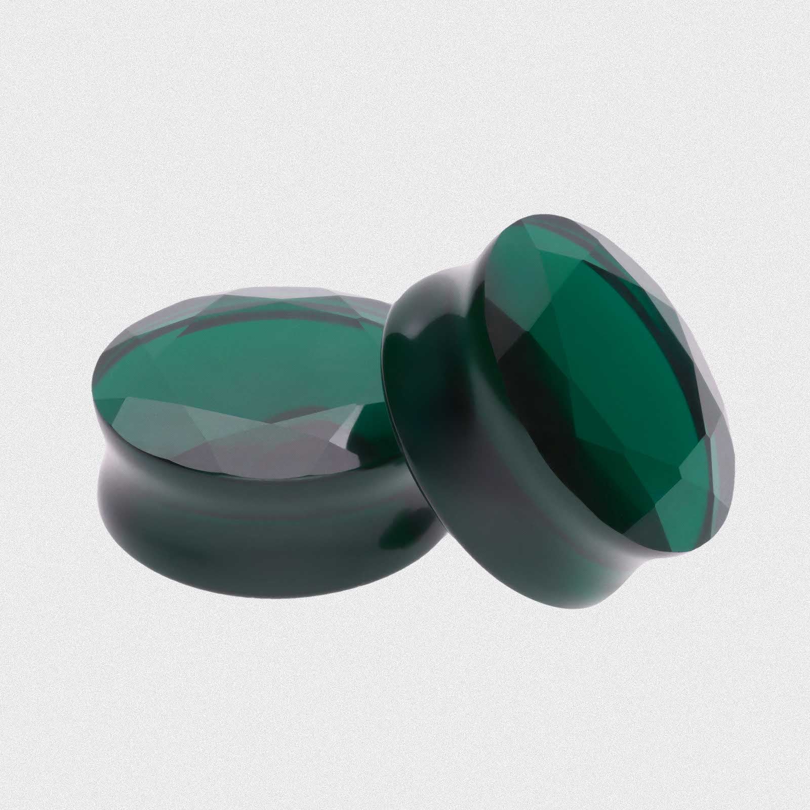 Faceted Teal Glass Double Flare Plug