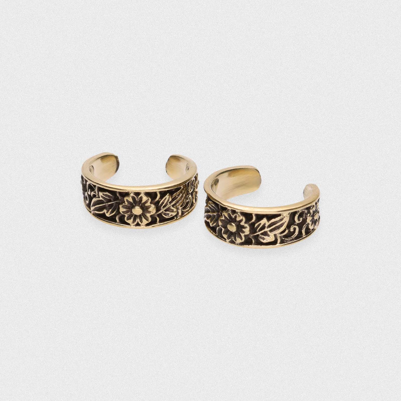 Flower & Foliage Brass Ear Cuff